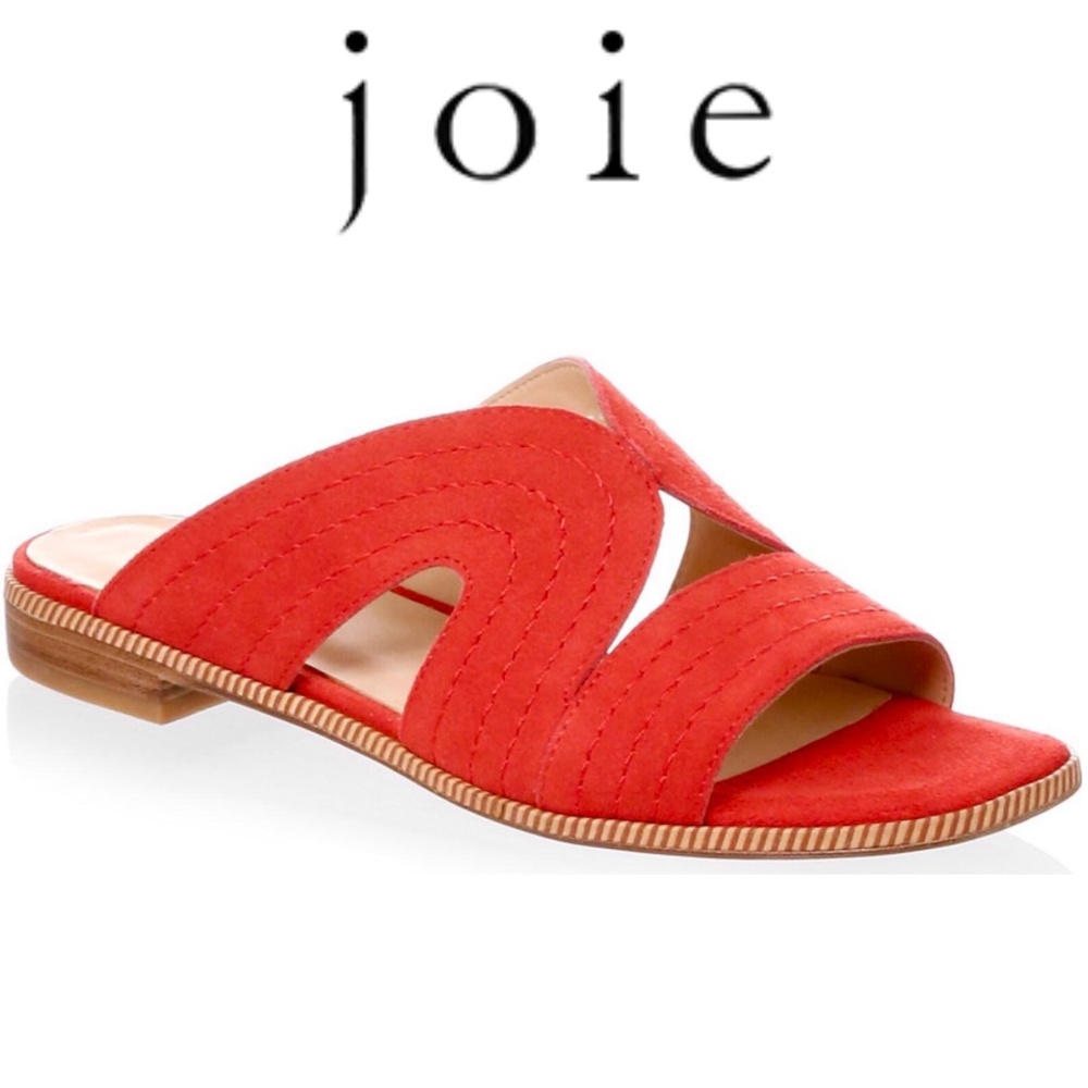 Joie Paetyn Red Suede Slip-on Flat Sandal leather mules womens with open-toe 6.5